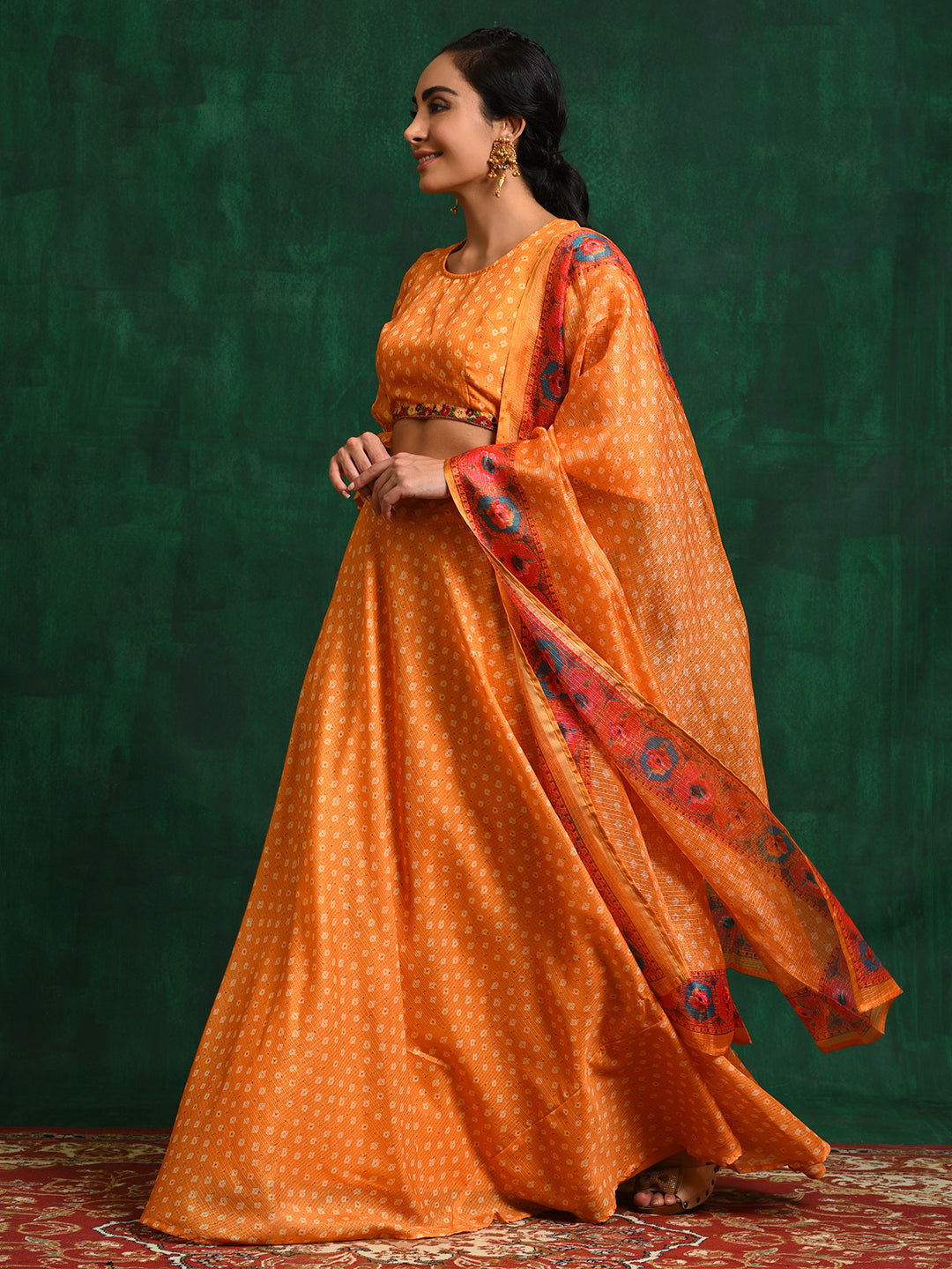 Yellow Printed Lehenga Choli With Dupatta - Elganza