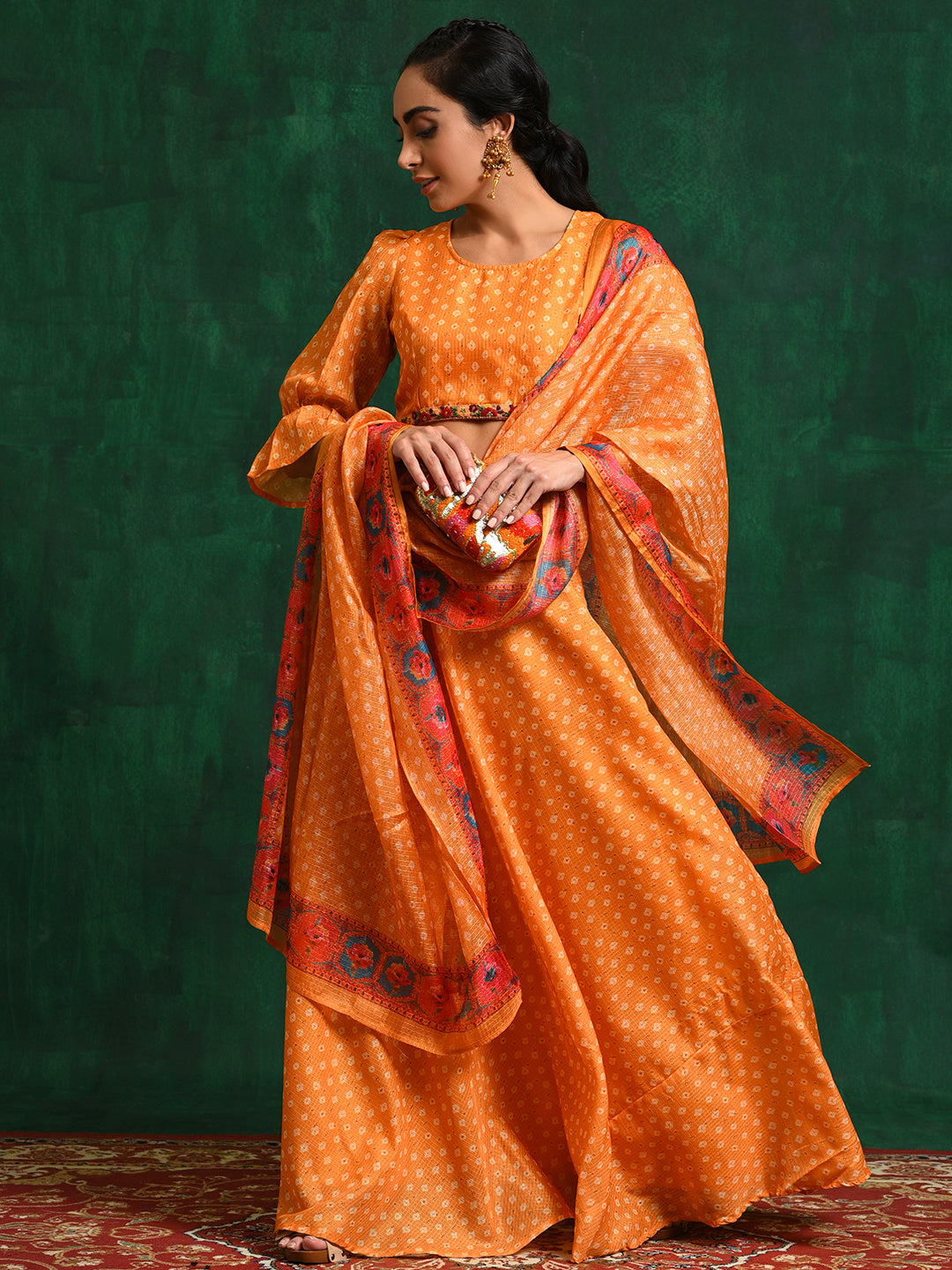 Yellow Printed Lehenga Choli With Dupatta - Elganza