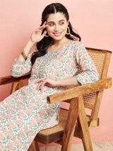 White Floral Print Straight Kurta for Women | Pure Cotton Ethnic Wear | Elegant Daily & Festive Outfit image 0