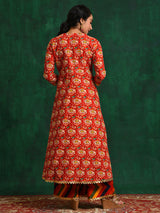 Red Chevrons A-Line Kurta Palazzo With Jacket - Elganza