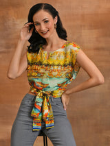 Yellow Boat Print Wrap Top - Elganza