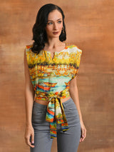 Yellow Boat Print Wrap Top - Elganza