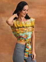 Yellow Boat Print Wrap Top - Elganza