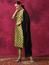 Green Applique Work Kurta Pant With Dupatta - Elganza