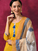 Yellow Floral Print Kurti Sharara With Dupatta - Elganza