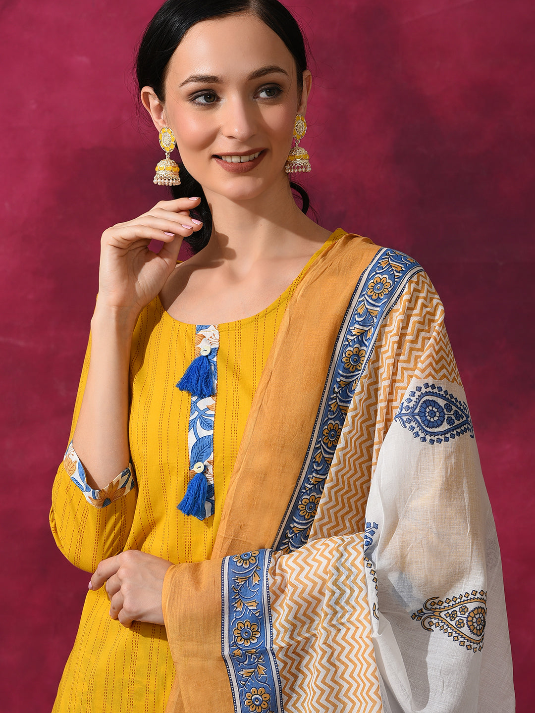 Yellow Floral Print Kurti Sharara With Dupatta - Elganza