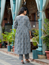 Blue Nyra Cut A-Line Kurta Set - Elganza