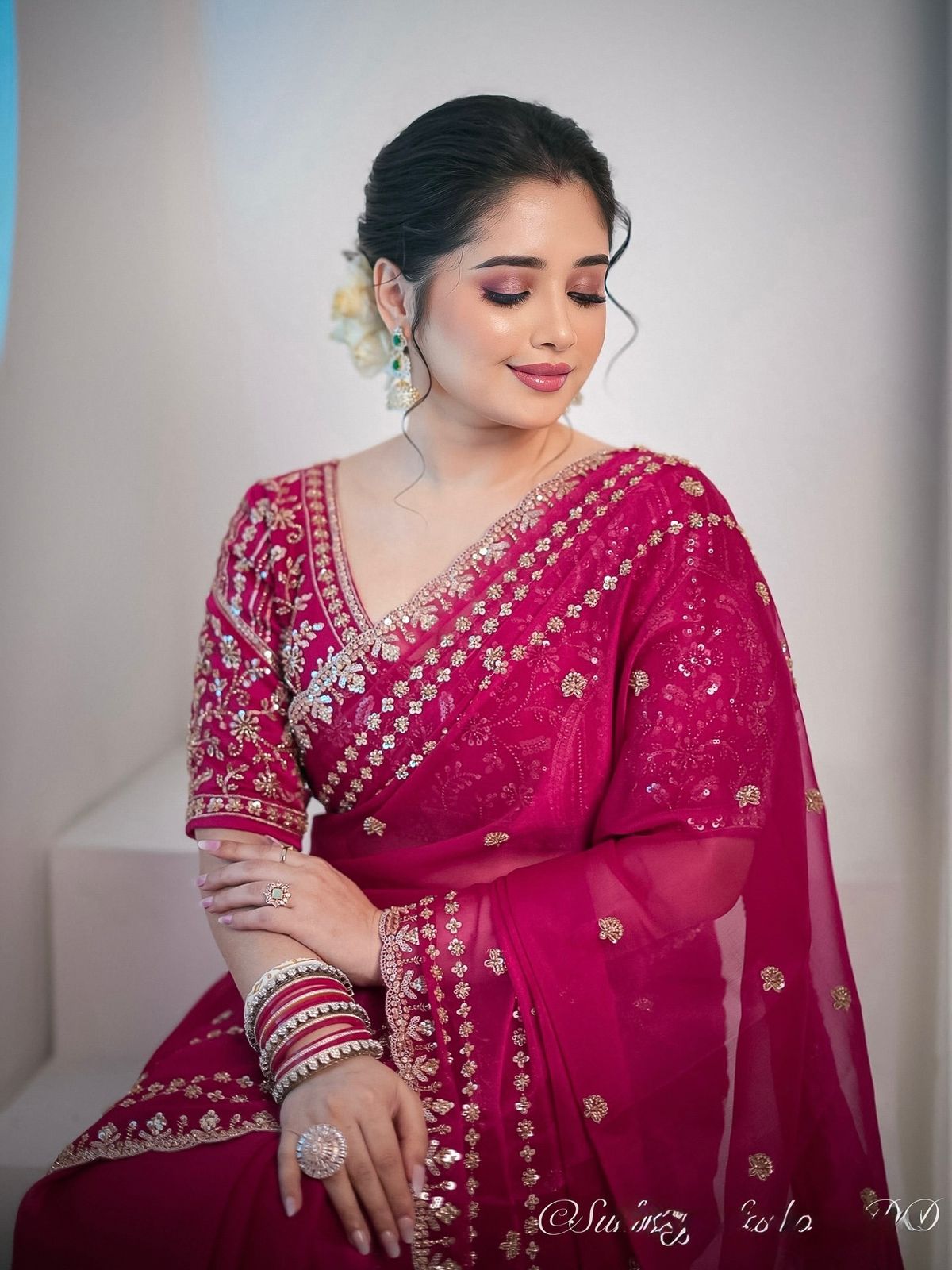 Designer Fandy Satin Silk Saree with 3mm Sequin Embroidery and Cutwork Border