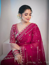 Designer Fandy Satin Silk Saree with 3mm Sequin Embroidery and Cutwork Border