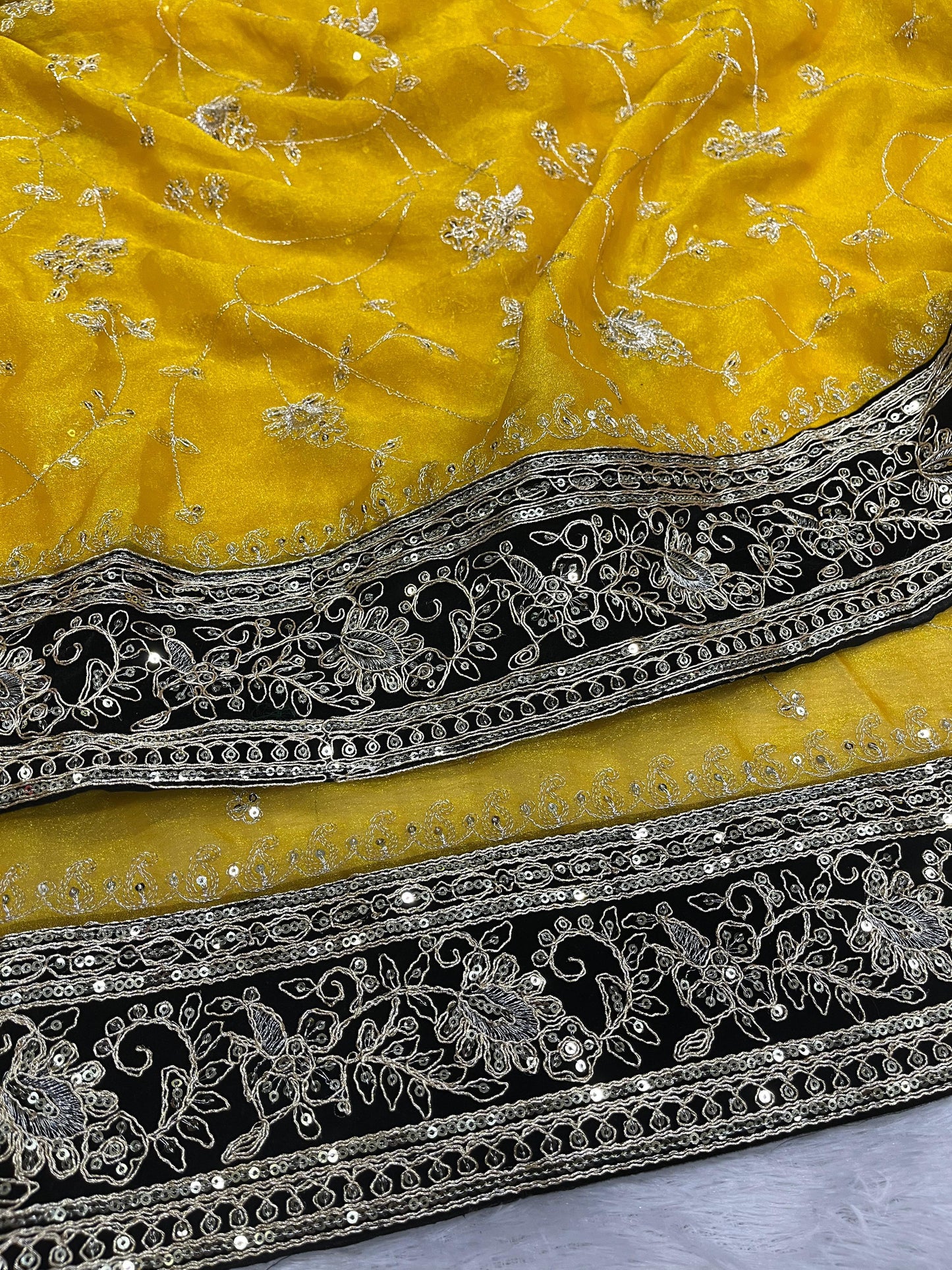 Most Popular Evergreen Soft Mocha Silk Saree with Silver Jari & Sequins Embroidery