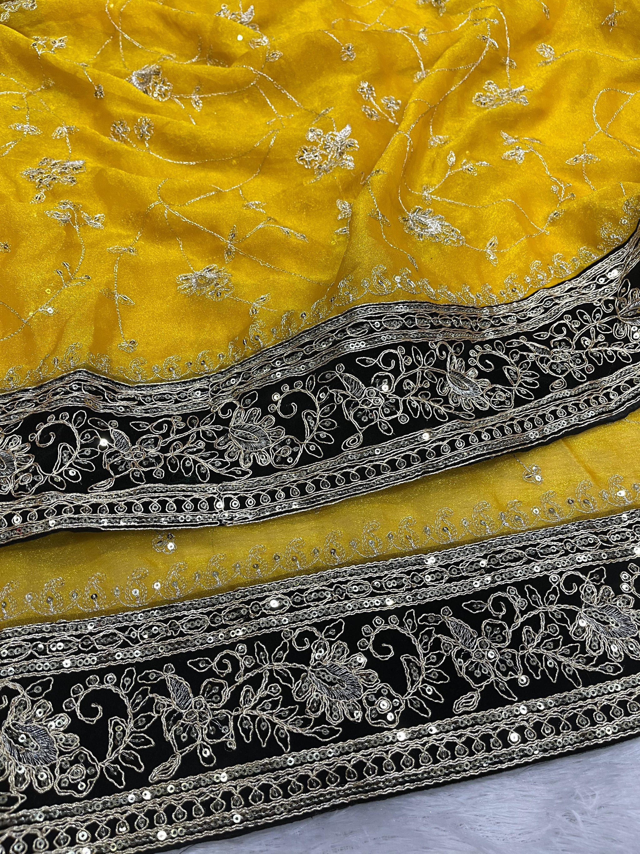 Most Popular Evergreen Soft Mocha Silk Saree with Silver Jari & Sequins Embroidery