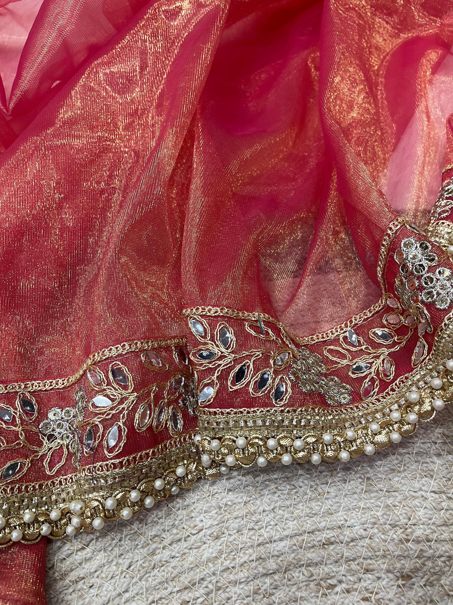 Designer Silver Tissue Silk Saree with Mirror & Embroidery Work