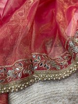 Designer Silver Tissue Silk Saree with Mirror & Embroidery Work