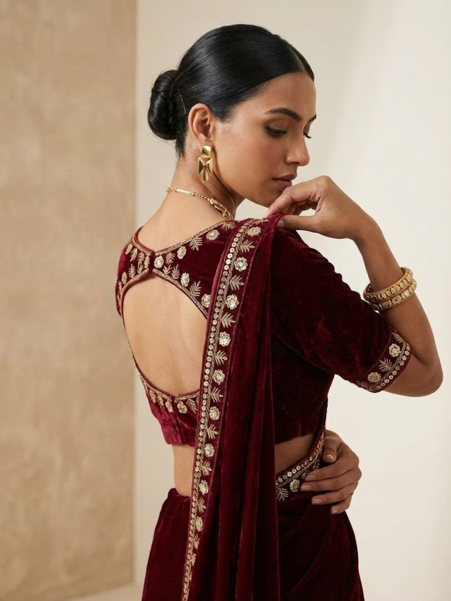 Designer Velvet Winter Saree with Dual Sequin Embroidery