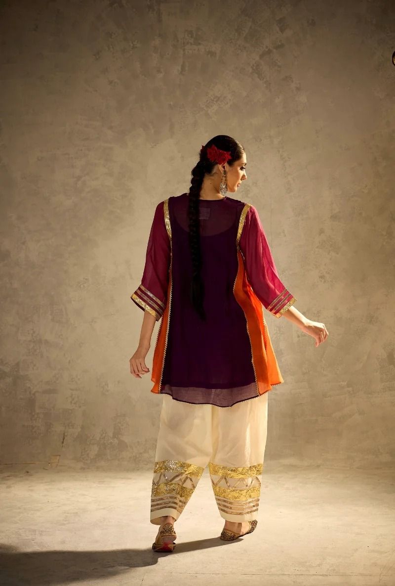 Women Designer 2 Piece Chanderi Suit Set with Lampi Lace Work