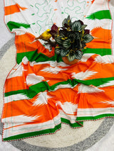 Republic Day Special Pure Cotton Tricolour Printed Saree with Embroidery