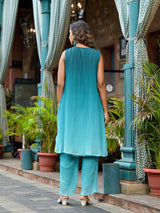 Elegant Green Ombre Pleated Wrap Kurta Set for Women | Georgette A-Line Kurta with Palazzo image 5