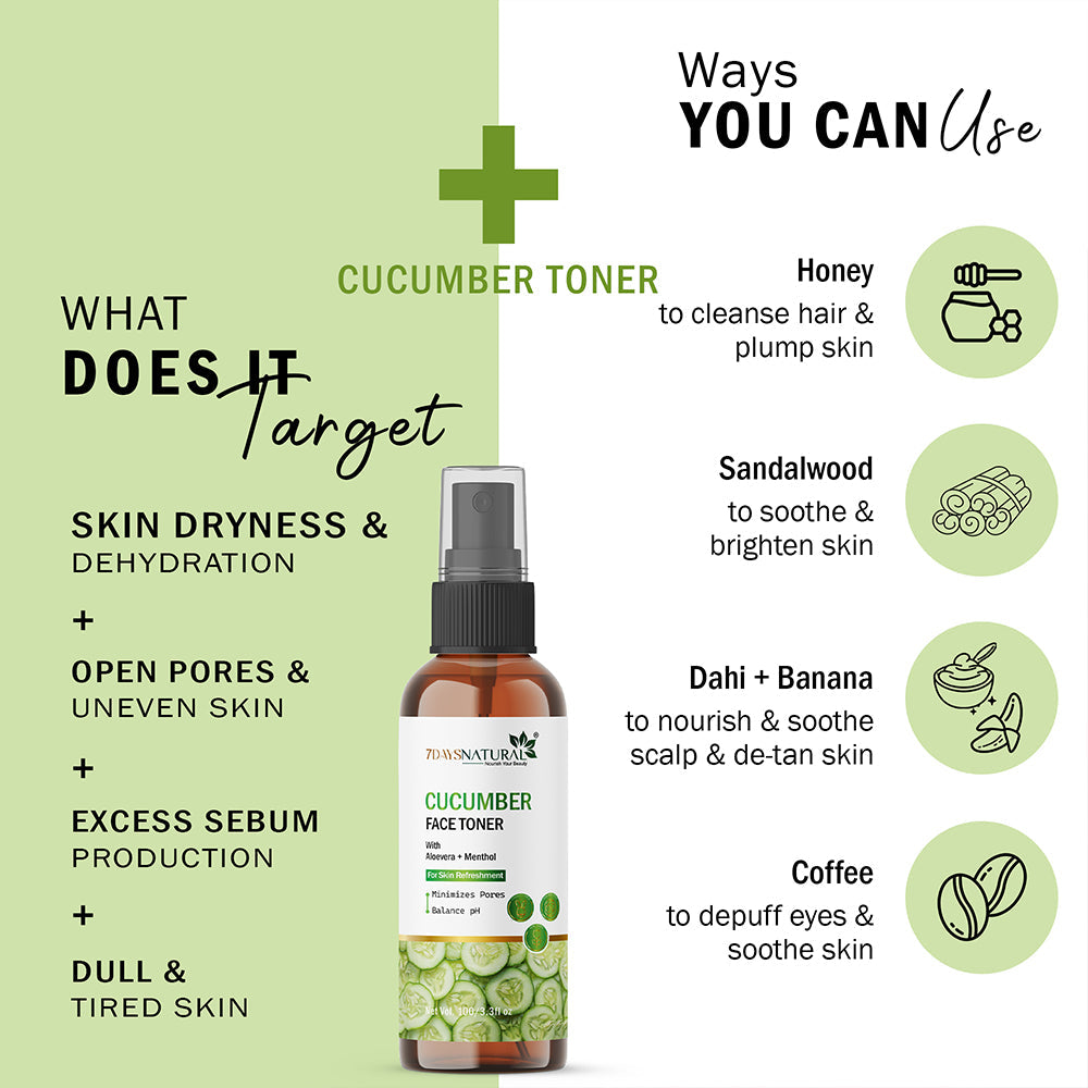 7Days Natural Cucumber Face Toner with Rose Water and Menthol, pH Balancing, Instant Hydration,100g image 4