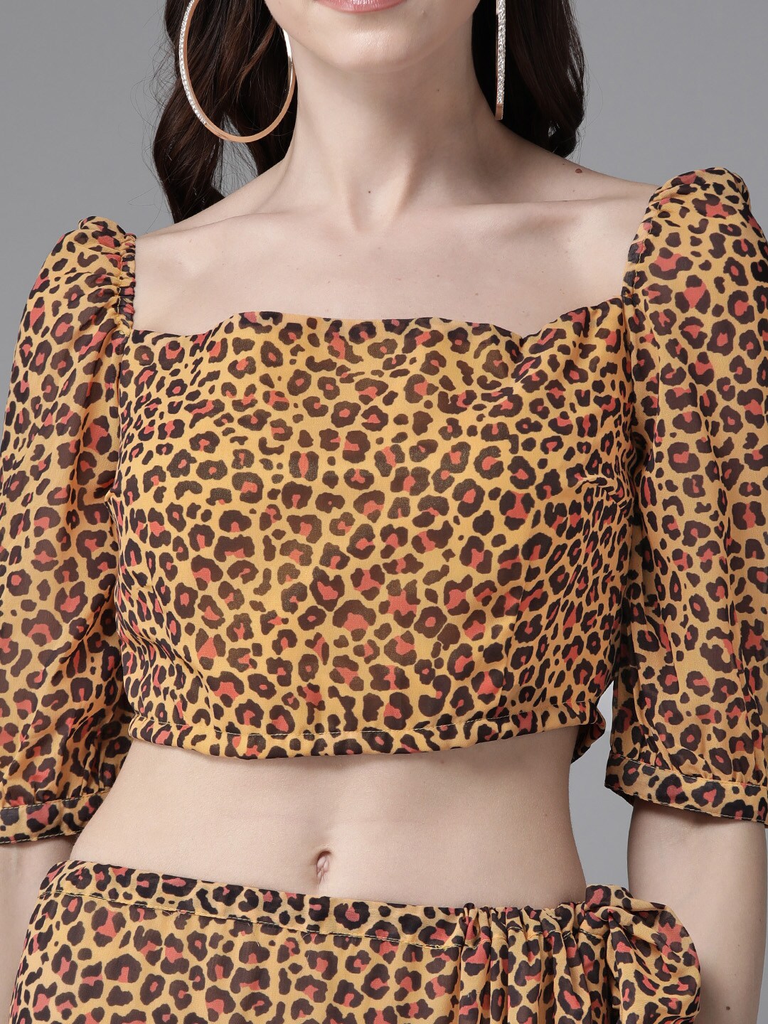 Yellow Leopard Print Frilled Saree With Blouse