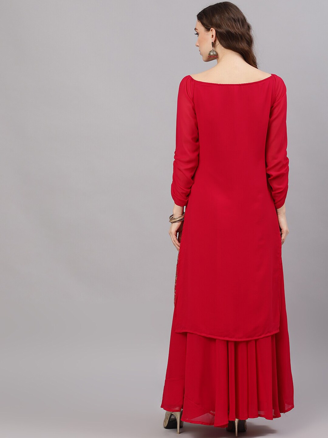 Maroon Sequined Kurta With Flared Skirt - Elganza