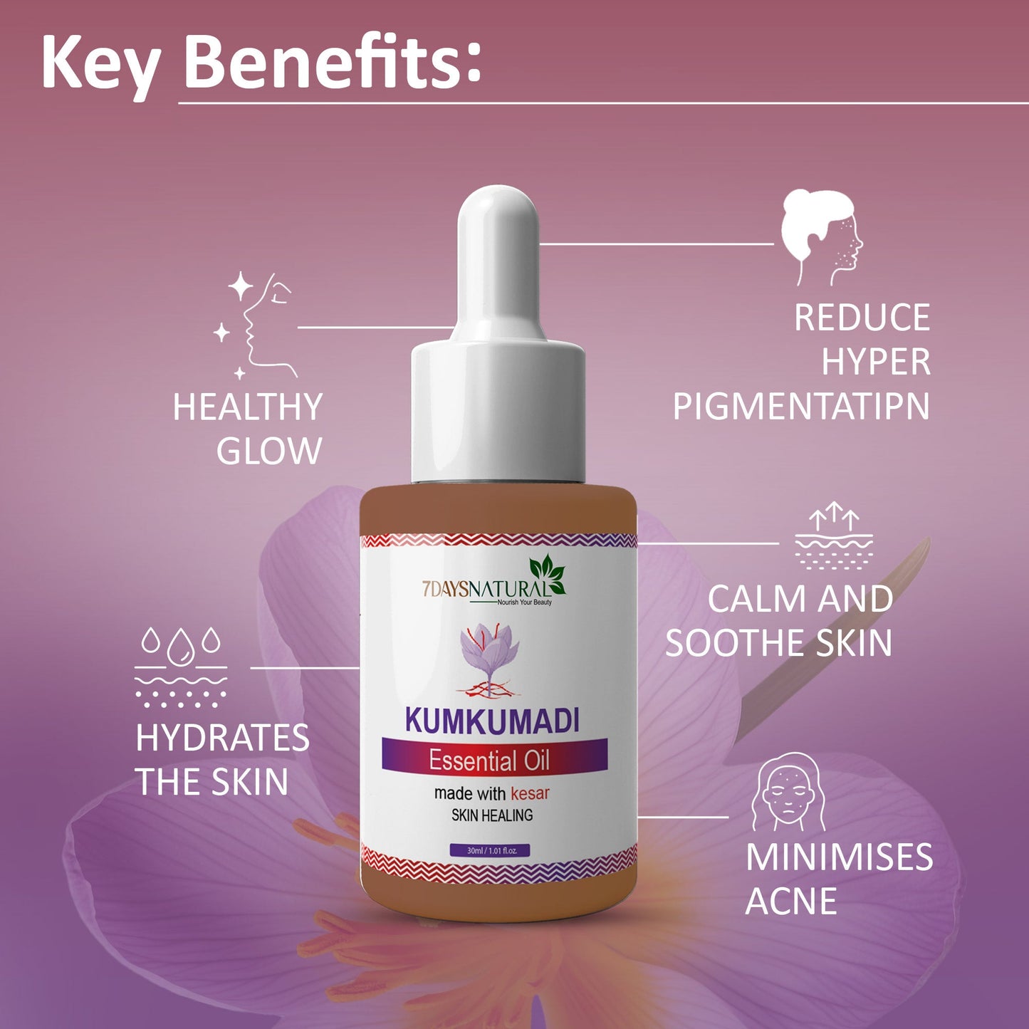Kumkumadi Essential Oil 30 ml for glowing skin natural way & Diminishes scars, dark circles and dark spots| 7Days Natural image 4