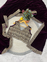 Designer Winter Special Viscose Velvet Embroidered Saree with Stitched Blouse