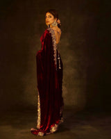 Designer Winter Velvet Saree with Sequins & Jari Embroidery