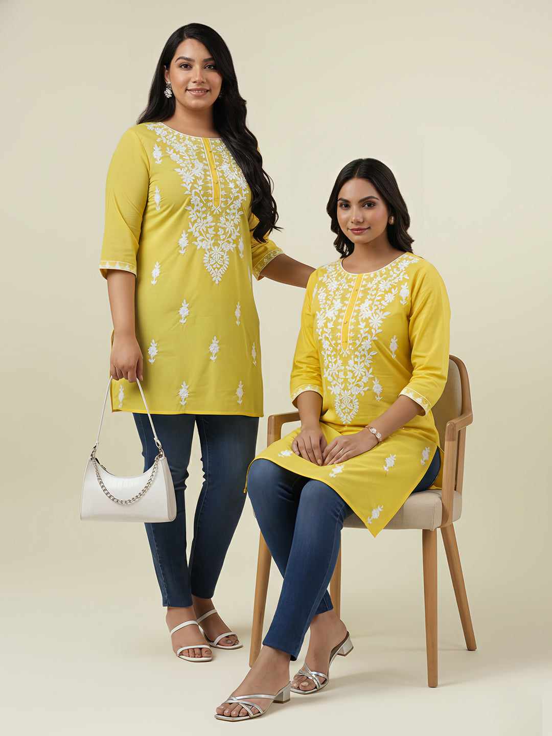 Yellow Cotton Chikankari Tunic