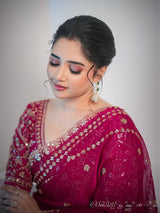 Designer Fandy Satin Silk Saree with 3mm Sequin Embroidery and Cutwork Border