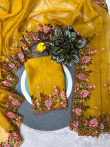 Designer Candy Crush Saree with Multicolor Floral Jari Dori Embroidery & Cutwork Border