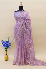 Heavy Organza Silk Designer Saree with Sequence Embroidery