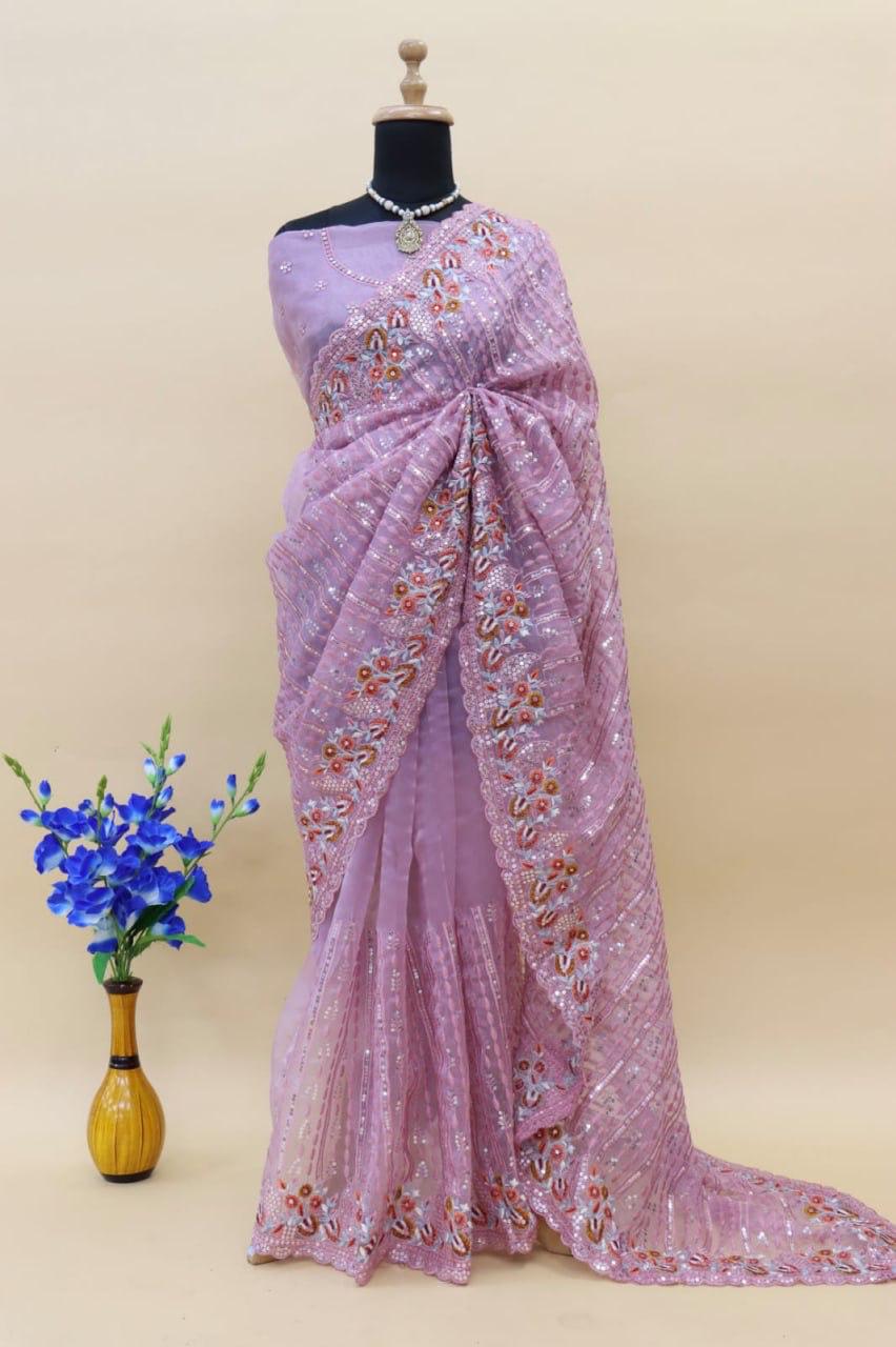 Heavy Organza Silk Designer Saree with Sequence Embroidery