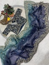 Evergreen Designer Fandy Chiffon Silk Saree with Sequins, Zari Embroidery & Cutwork Border