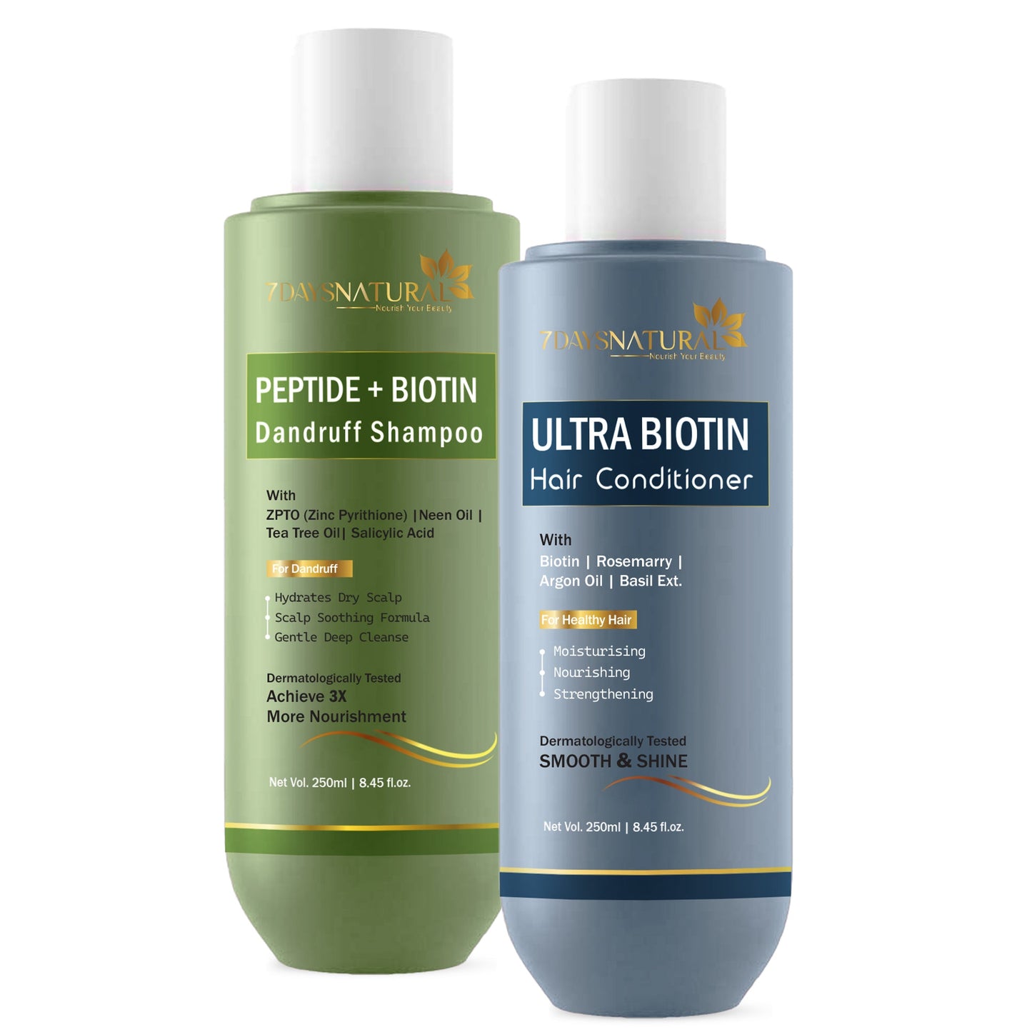 7Days Natural Anti-Dandruff Shampoo and Conditioner Set, Peptide Biotin Formula, 250ml Each Pack of -2 image 0