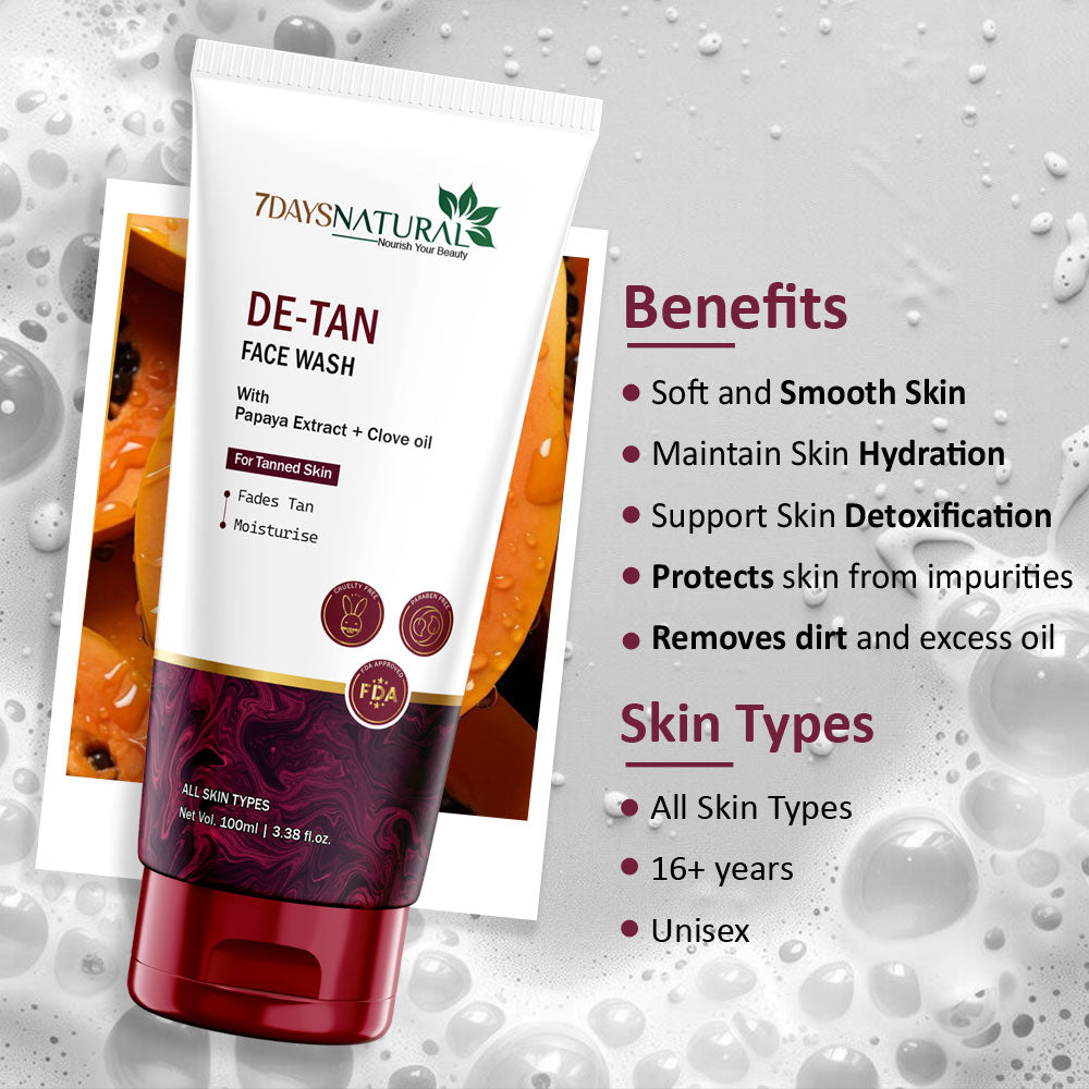7DAYS NATURAL De-Tan Face Wash For Women & Men Tanned Skin - 100ML image 3