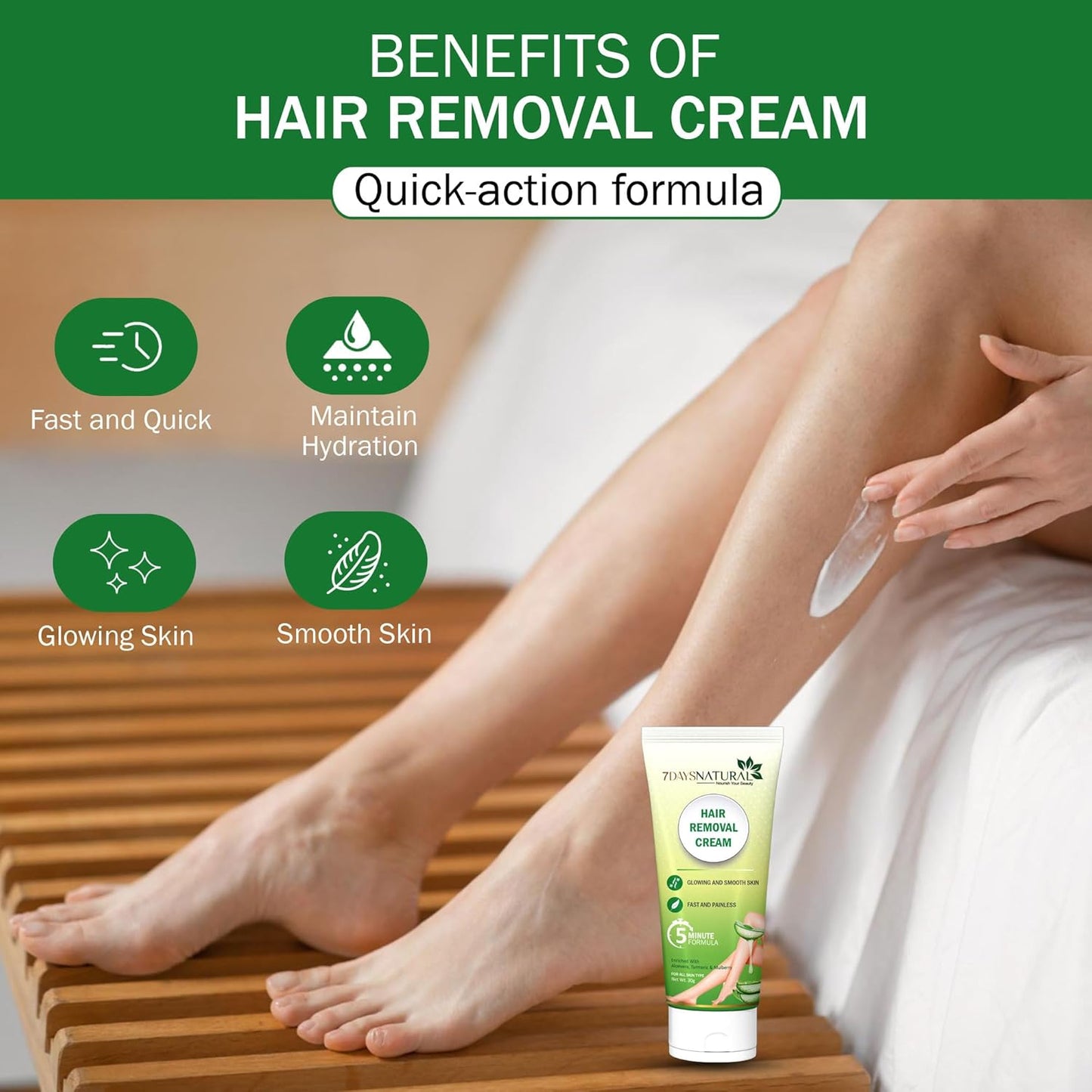 7 DAYS NATURAL Set Of 2 Hair Removal Cream With No Pain For Women & Men - 30GM Each image 2
