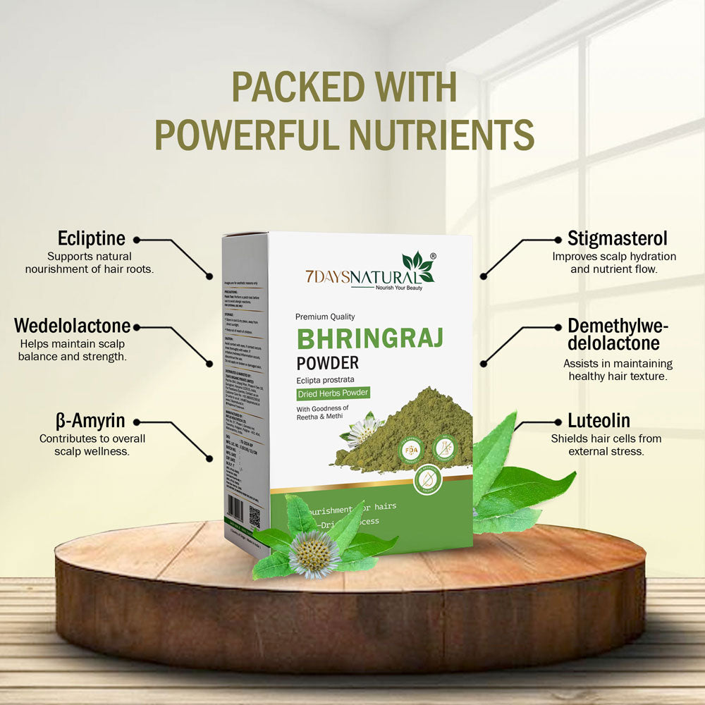 7Days Natural100% Pure Bhringraj Powder for Hair Growth - 200Gms | Good for Hair Pack, Hair Oil | Preservative Free, 1 Count image 3