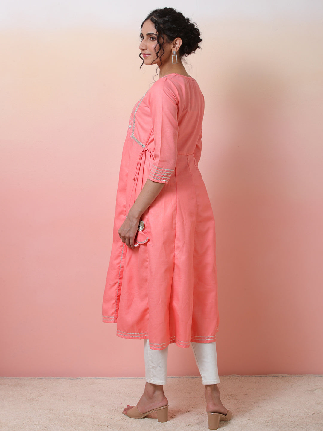 Peach Yoke Embroidered Anarkali - Elganza
