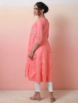 Peach Yoke Embroidered Anarkali - Elganza