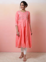 Peach Yoke Embroidered Anarkali - Elganza