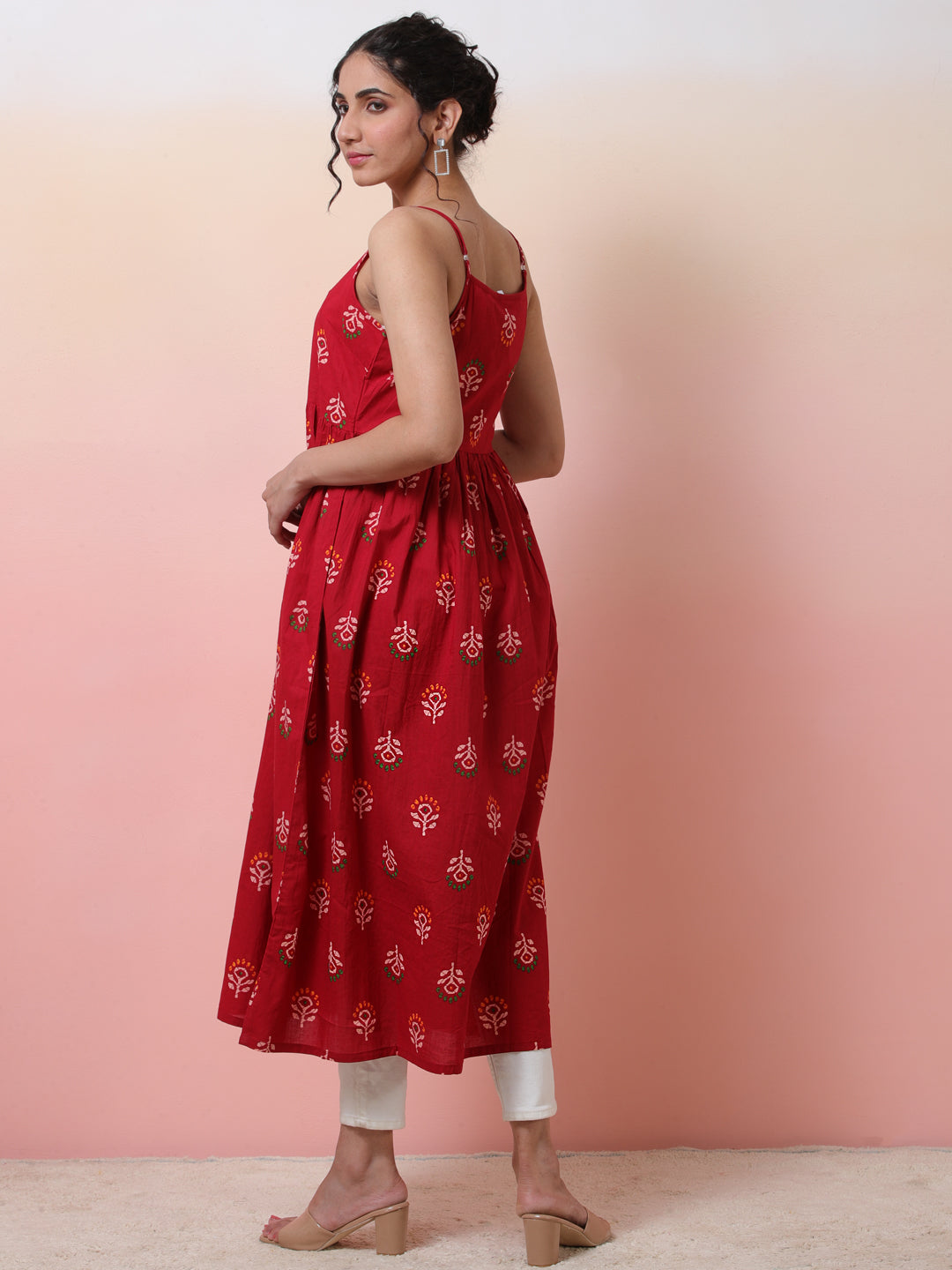 Red Floral Print Sleeveless Dress - Elganza