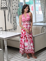 Strawberry Pink Halter Neck maxi Dress