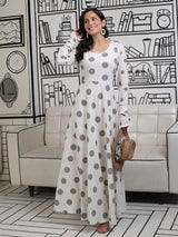 White And Grey Polka Dots Flared Maxi - Elganza
