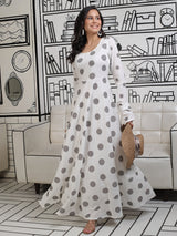 White And Grey Polka Dots Flared Maxi - Elganza