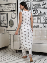 White And Grey Polka Dots Kurta Set With Lace Detail - Elganza