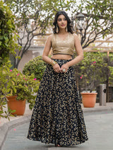 Black and beige foil printed lehenga choli with dupatta