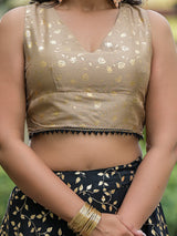 Silk blend black foil print lehenga set for women