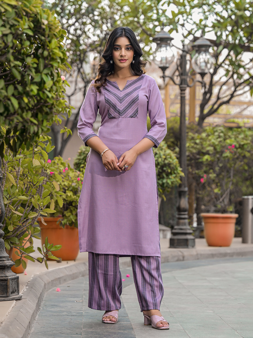 Purple yard Dyed Kurta Set - Elganza