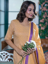 Mustard Yarn Dyed Kurta Set with dupatta - Elganza