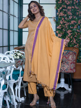 Mustard Yarn Dyed Kurta Set with dupatta - Elganza